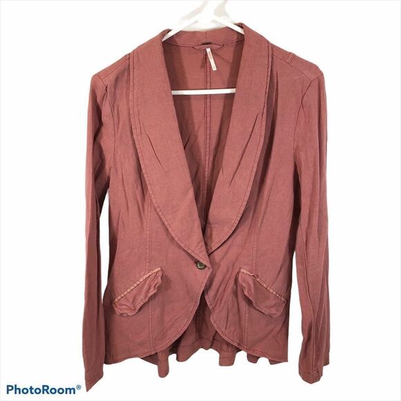 Free People Linen Blend One‎ Button Jacket Salmon S - Picture 7 of 12